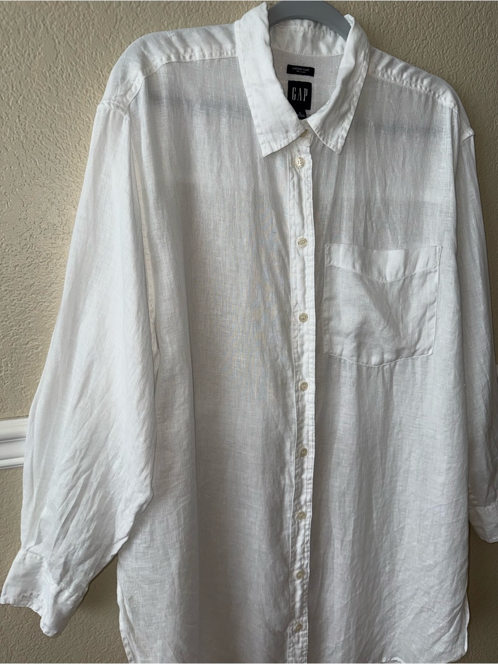 LIKE NEW GAP 100% Linen Weekend Tunic Longline Button Down Crisp White Coastal L - Picture 8 of 8